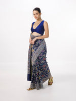 Handwoven Deep Blue Silk Kadhwa Banarasi Saree