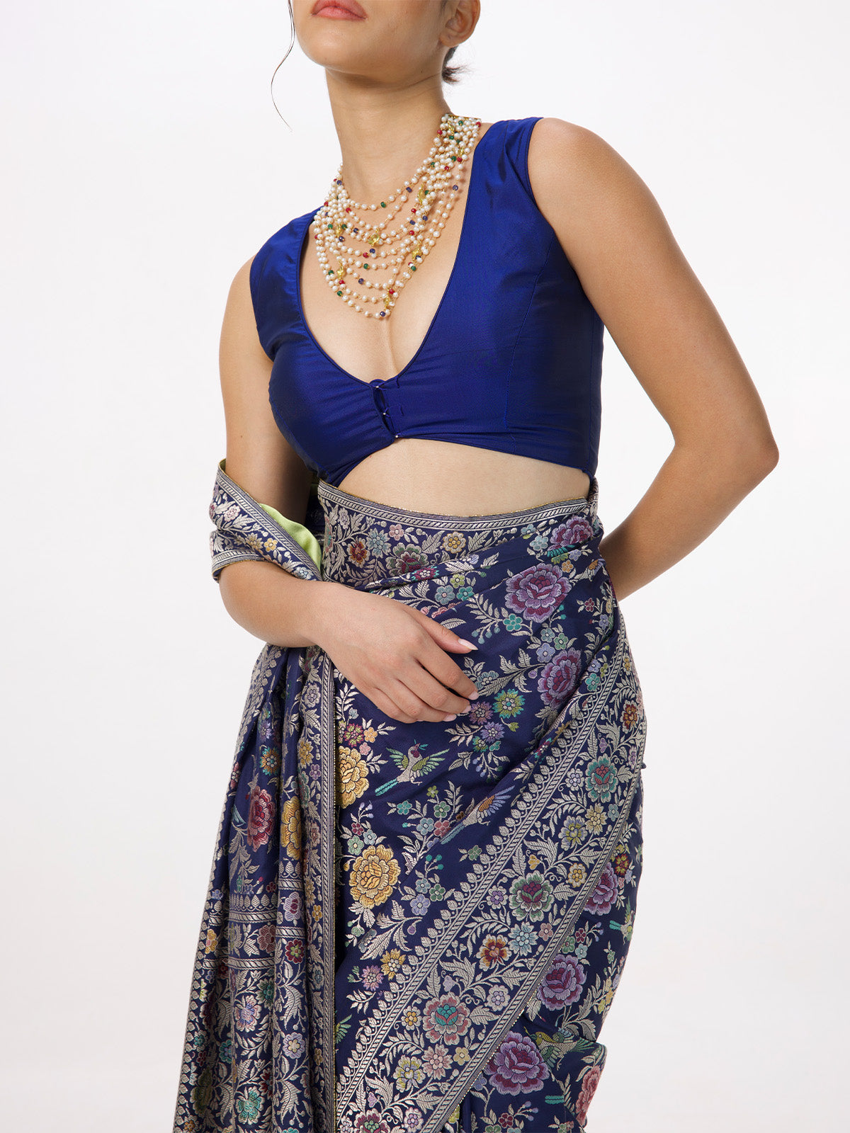Handwoven Deep Blue Silk Kadhwa Banarasi Saree