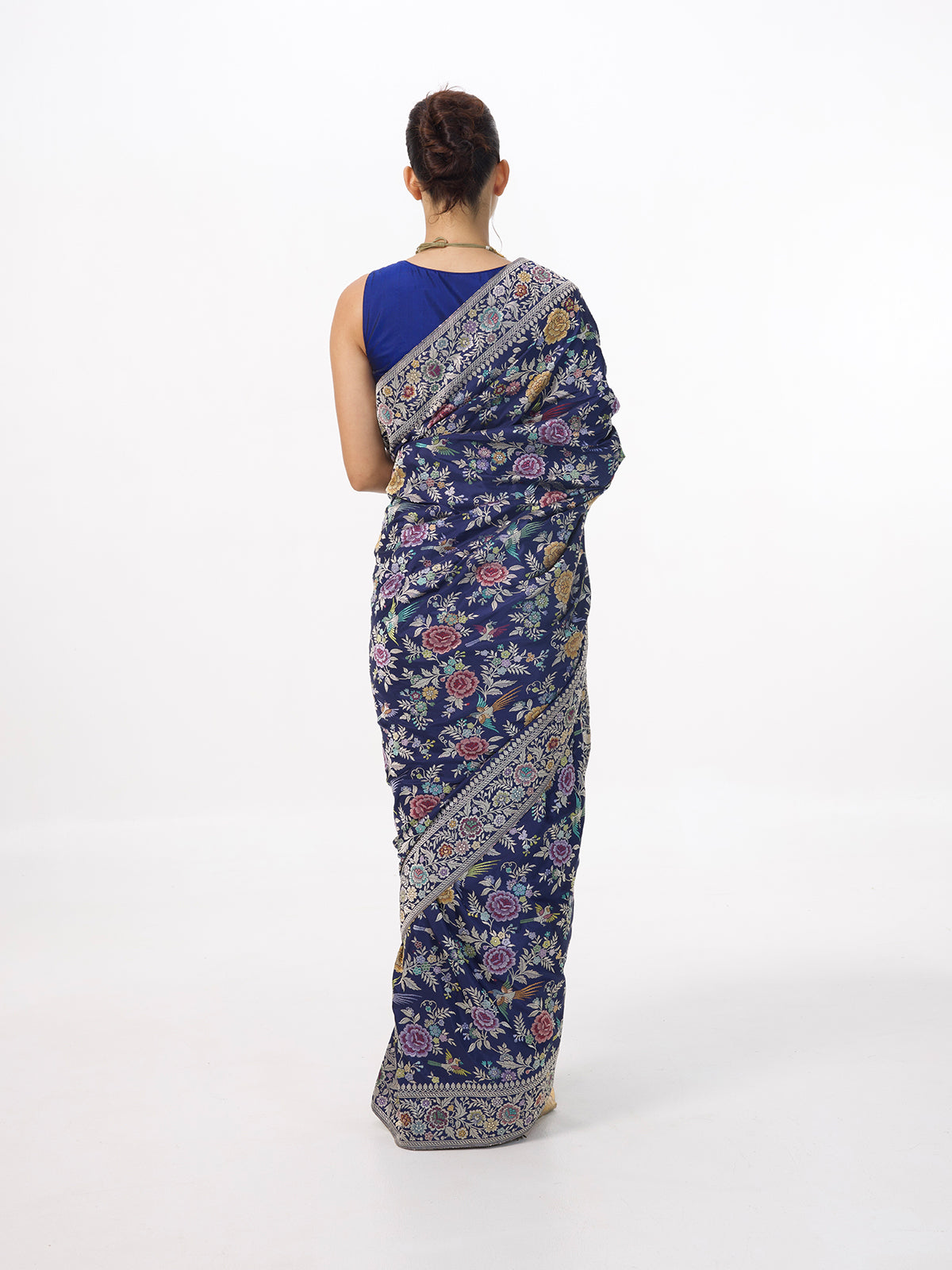 Handwoven Deep Blue Silk Kadhwa Banarasi Saree