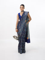 Handwoven Oxford Blue Silk Emboss Saree
