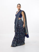 Handwoven Oxford Blue Silk Emboss Saree