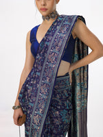 Handwoven Oxford Blue Silk Emboss Saree
