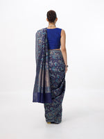 Handwoven Oxford Blue Silk Emboss Saree