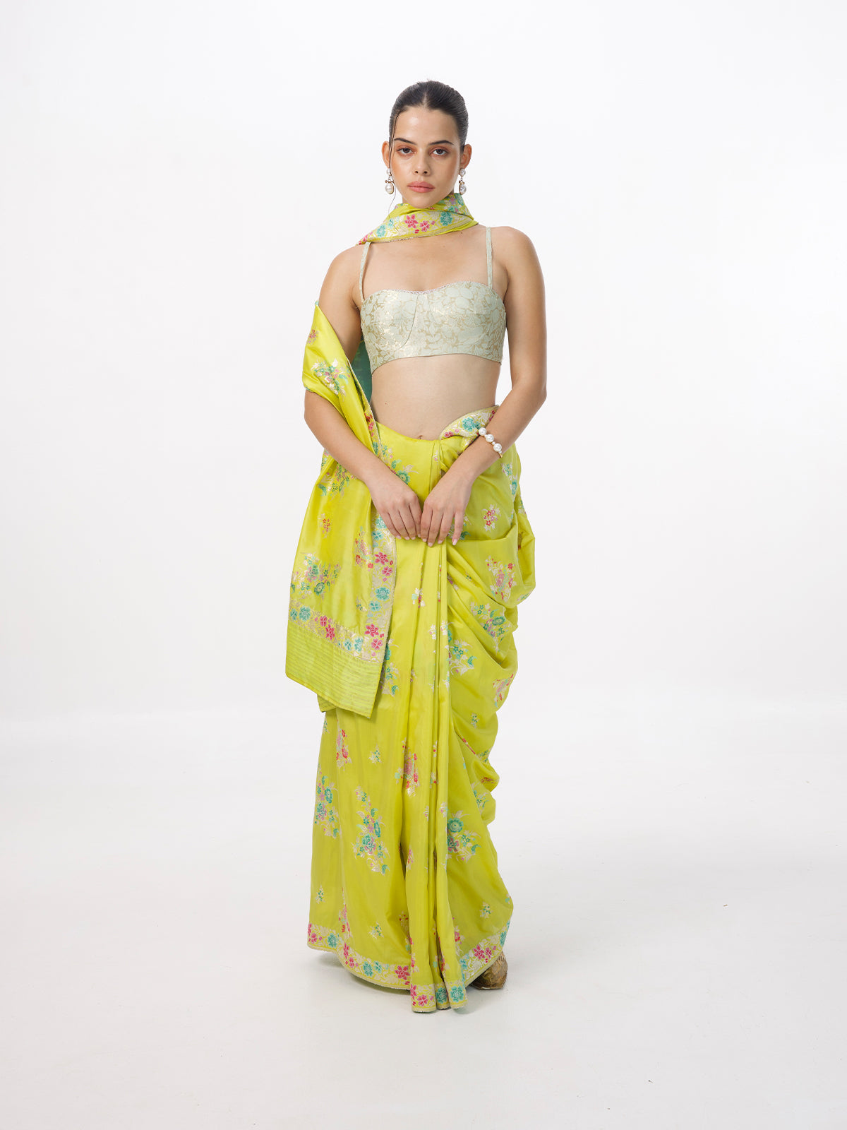 Handwoven Lime Green Silk Kadhwa Banarasi Saree