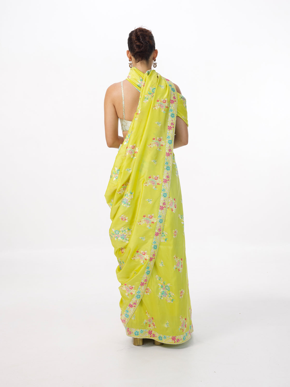 Handwoven Lime Green Silk Kadhwa Banarasi Saree
