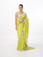 Handwoven Lime Green Silk Kadhwa Banarasi Saree