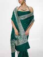 Handwoven Jade Green Satin Tanchoi Banarasi Saree