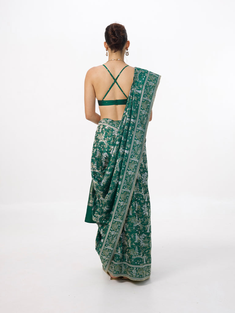 Handwoven Emerald Green Silk Banarasi Emboss Saree