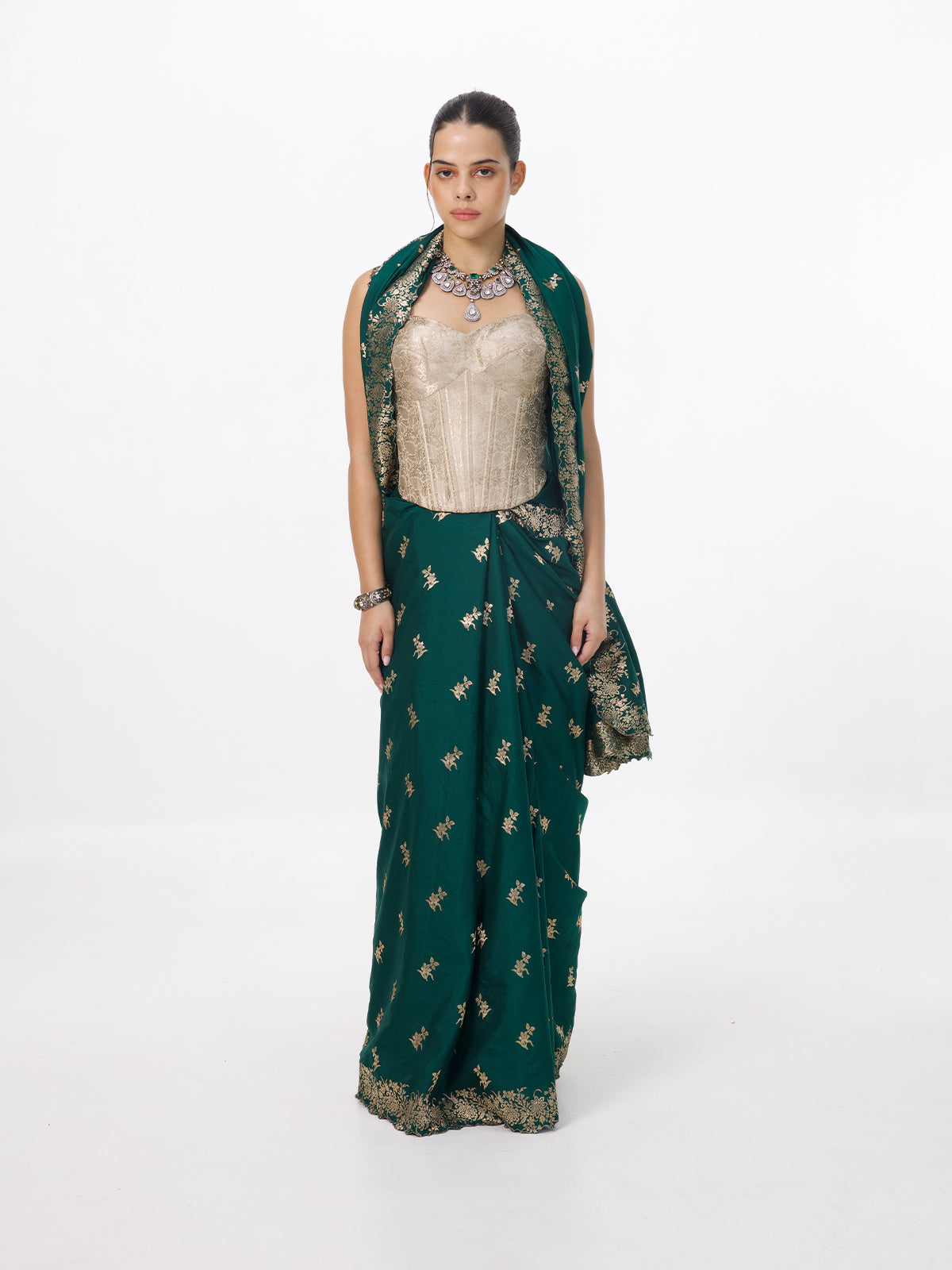Handwoven Dark Green Silk Cutwork Banarasi Saree