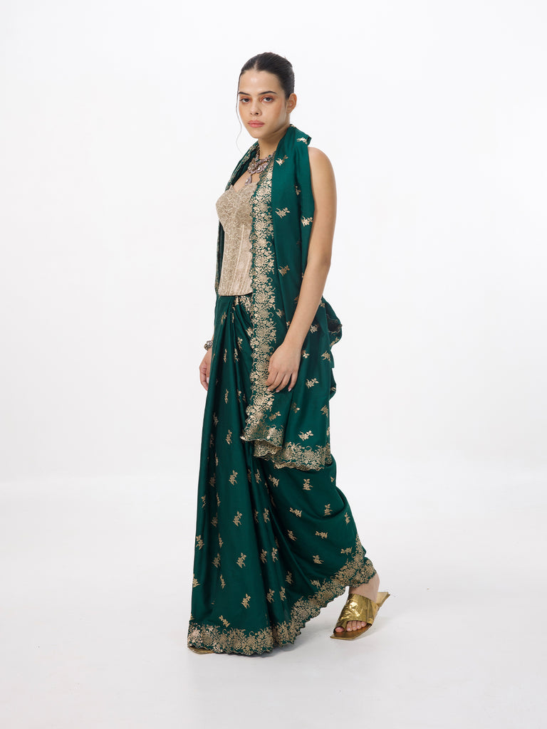 Handwoven Dark Green Silk Cutwork Banarasi Saree