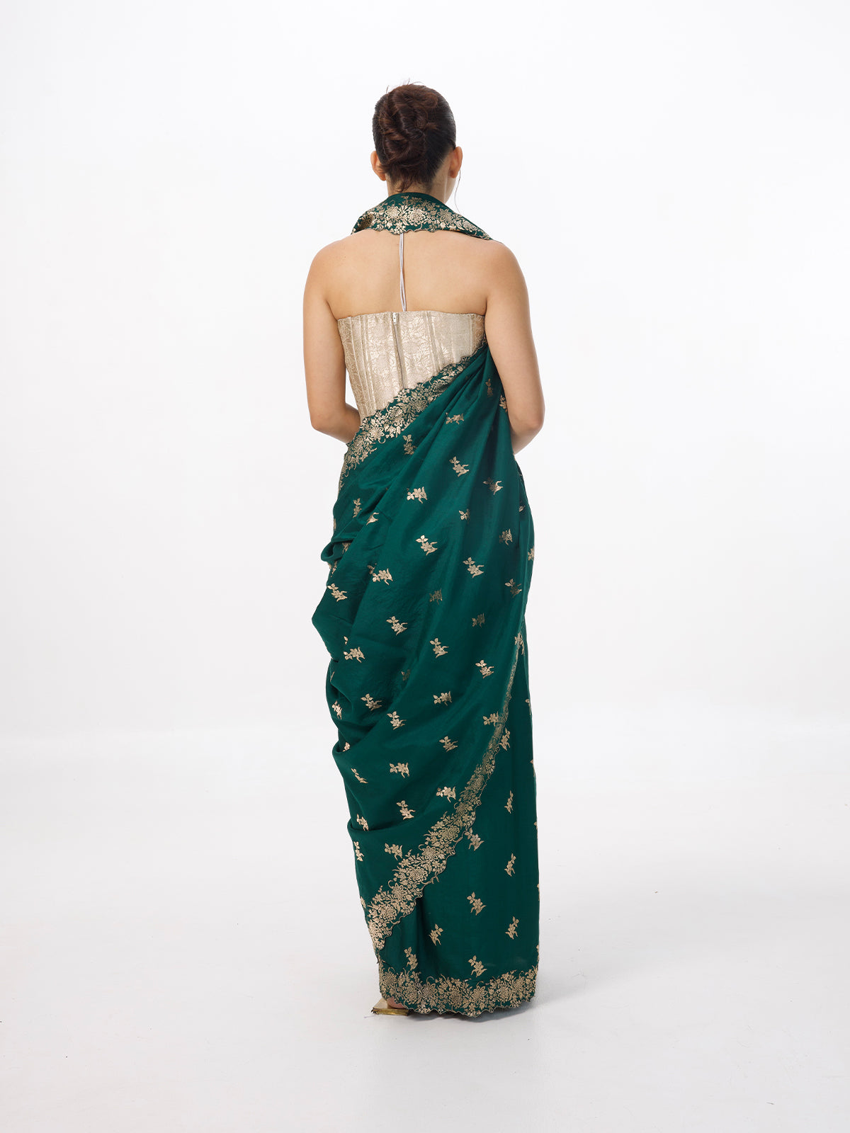 Handwoven Dark Green Silk Cutwork Banarasi Saree