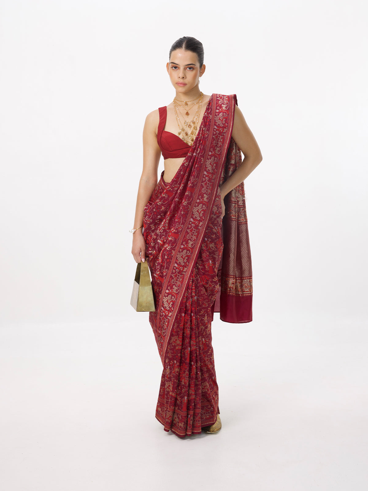 Handwoven Ruby Red Silk Emboss Saree