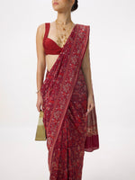 Handwoven Ruby Red Silk Emboss Saree