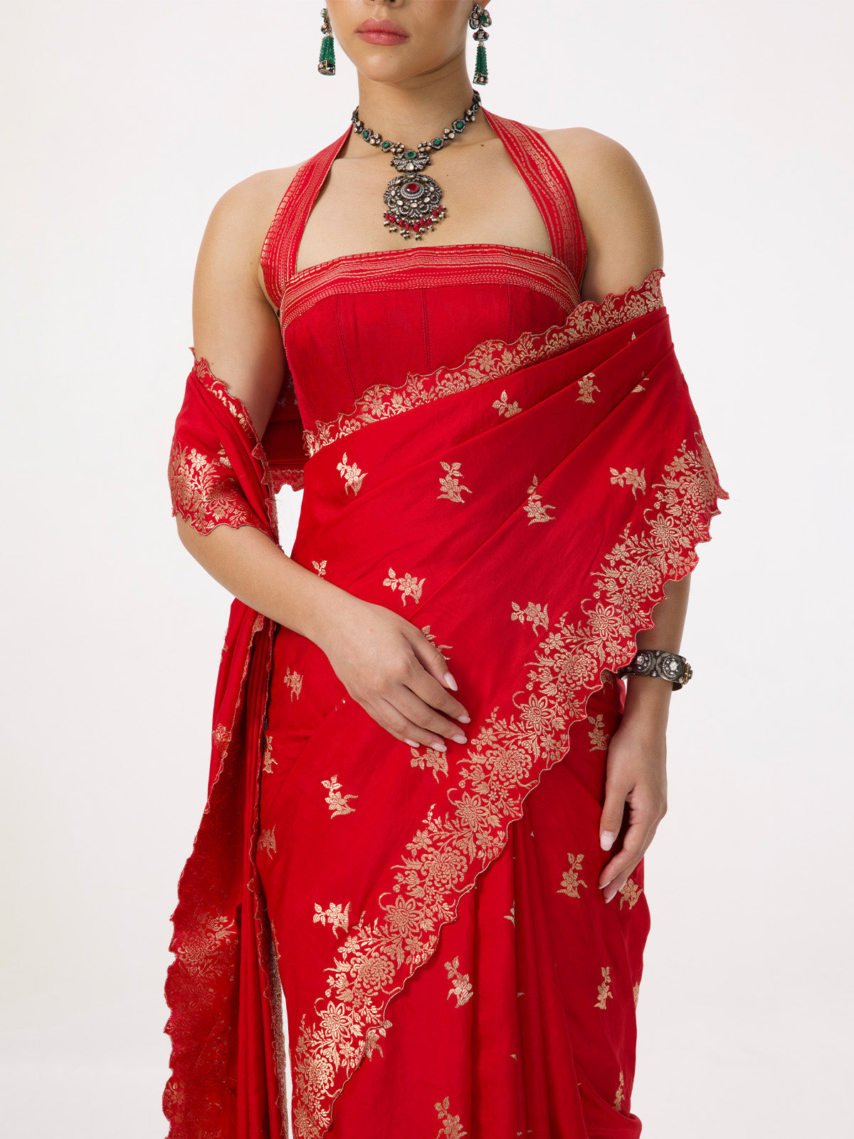 Handwoven Cherry Red Silk Cutwork Banarasi Saree