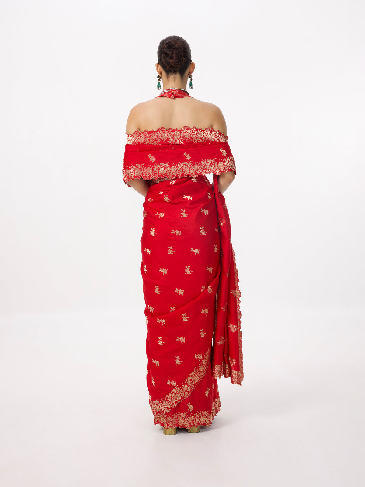 Handwoven Cherry Red Silk Cutwork Banarasi Saree