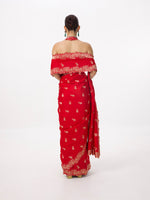 Handwoven Cherry Red Silk Cutwork Banarasi Saree