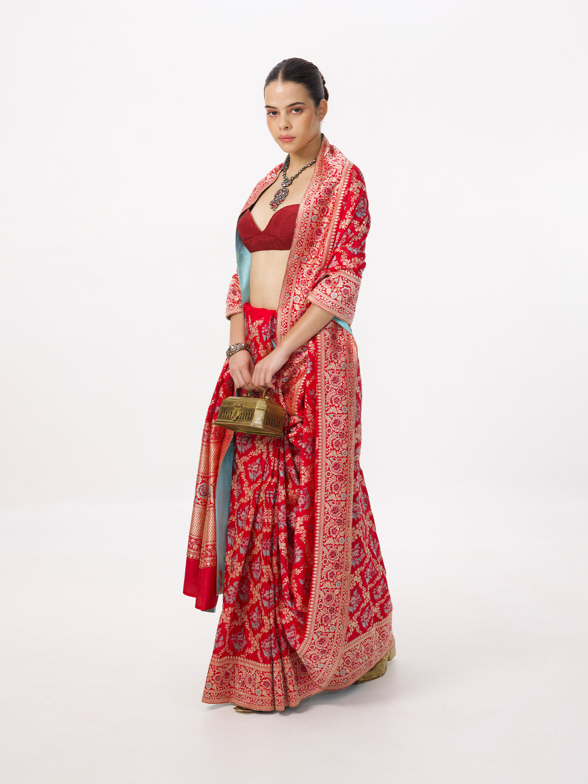 Handwoven Red Silk Kadhwa Banarasi Saree