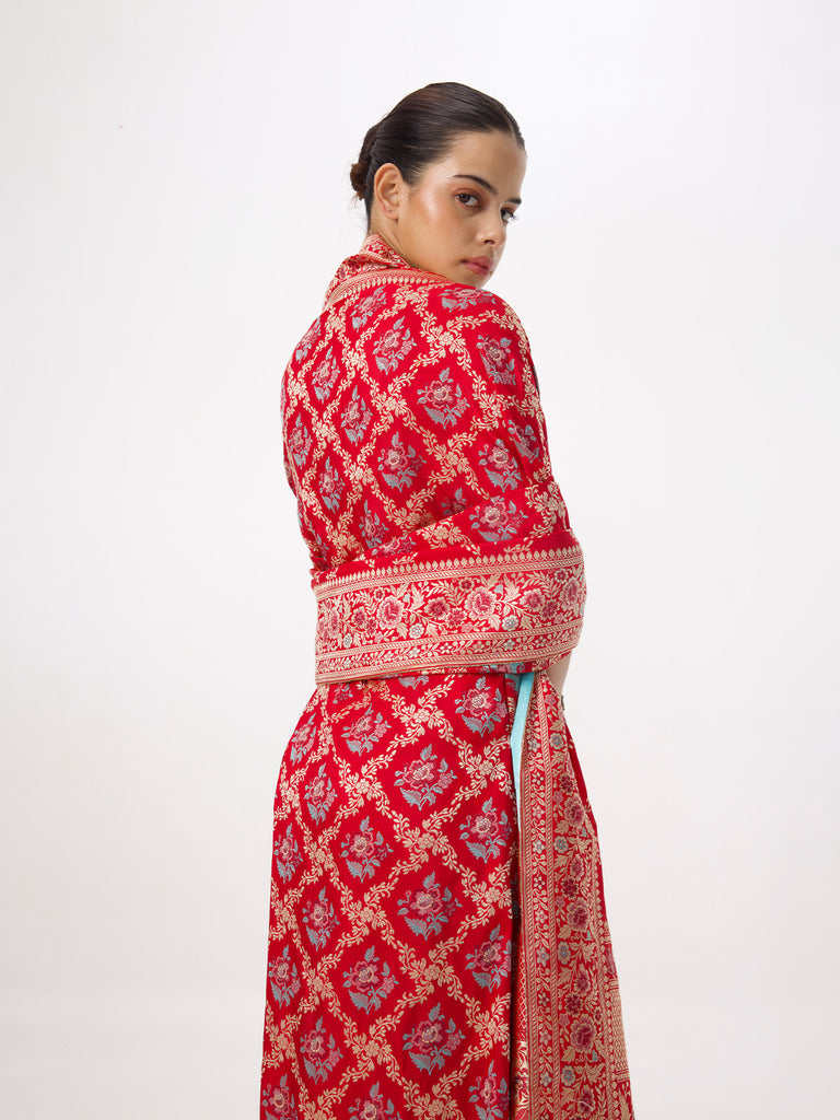 Handwoven Red Silk Kadhwa Banarasi Saree
