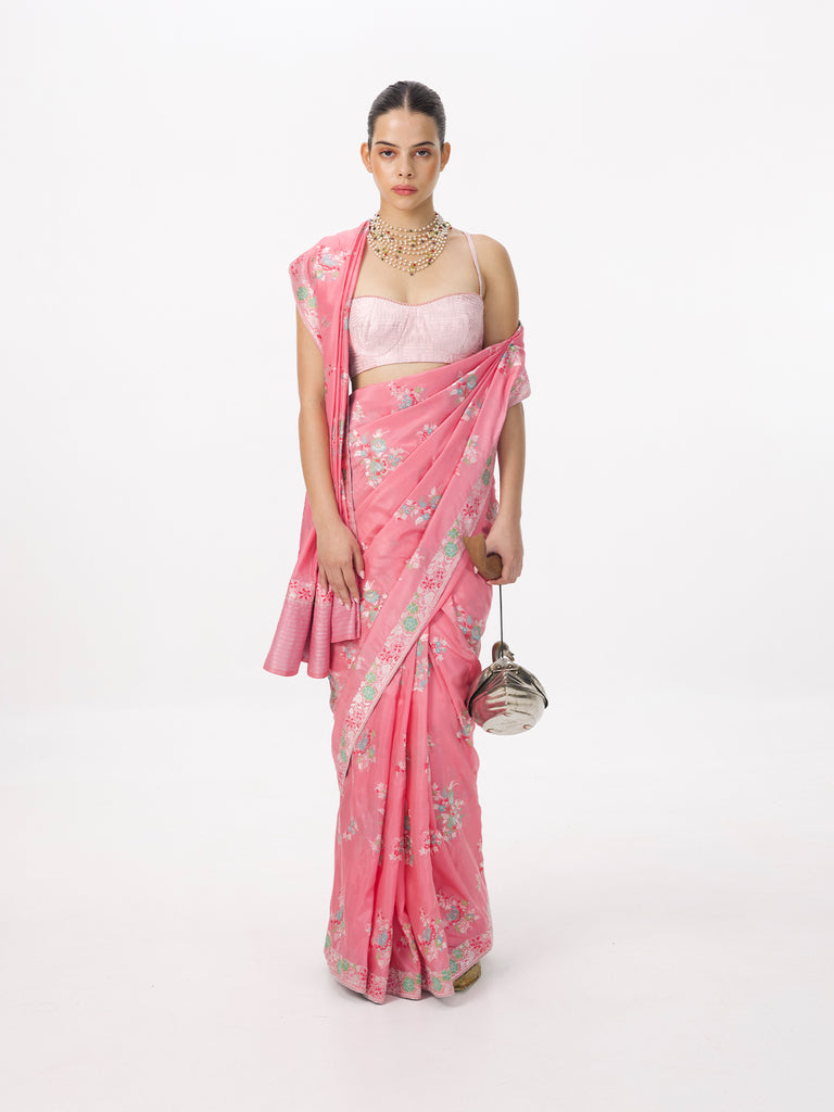 Handwoven Pink Silk Kadhwa Banarasi Saree