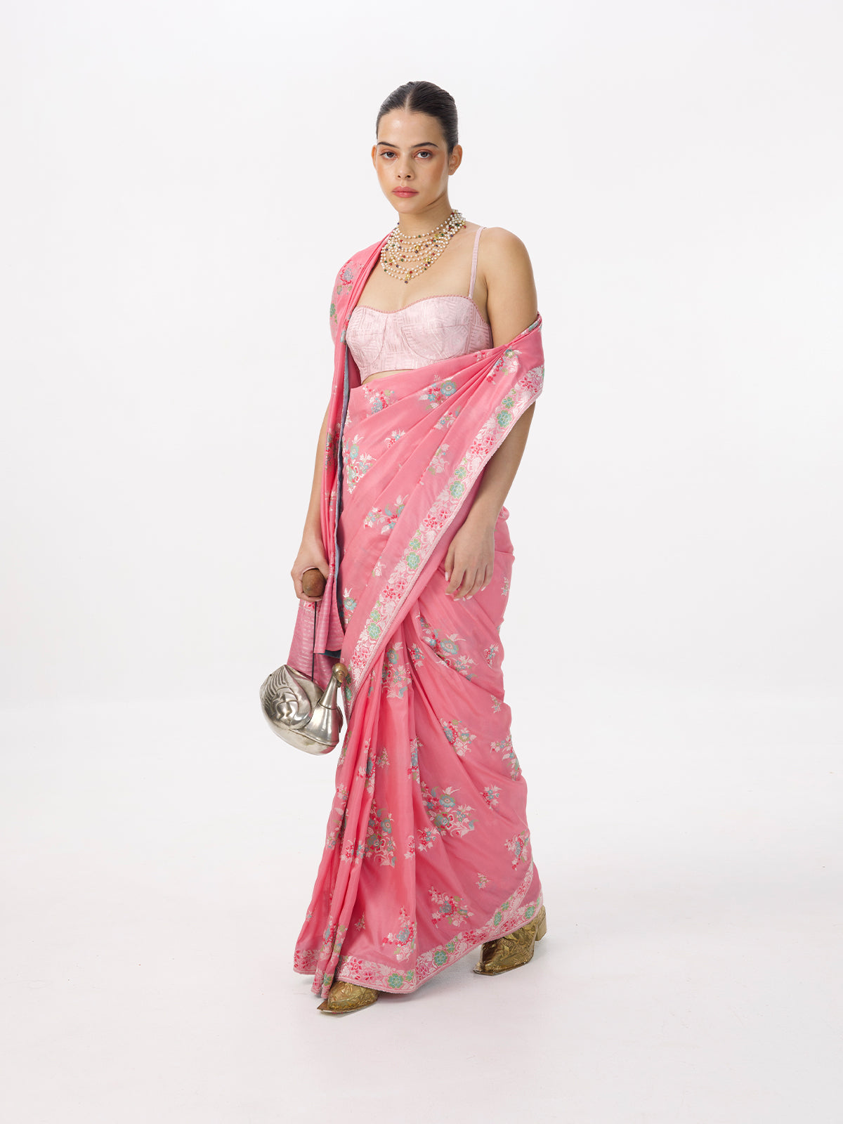 Handwoven Pink Silk Kadhwa Banarasi Saree