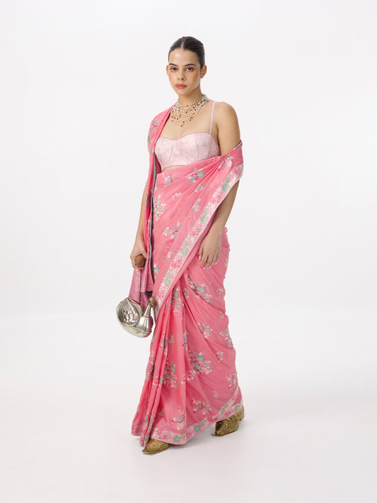 Handwoven Pink Silk Kadhwa Banarasi Saree