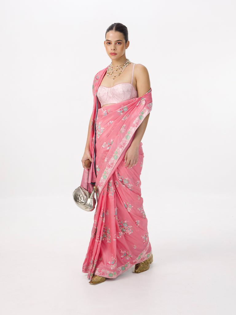 Handwoven Pink Silk Kadhwa Banarasi Saree