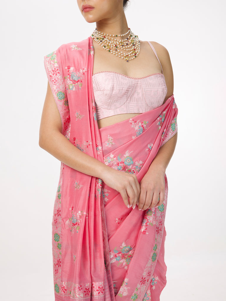 Handwoven Pink Silk Kadhwa Banarasi Saree
