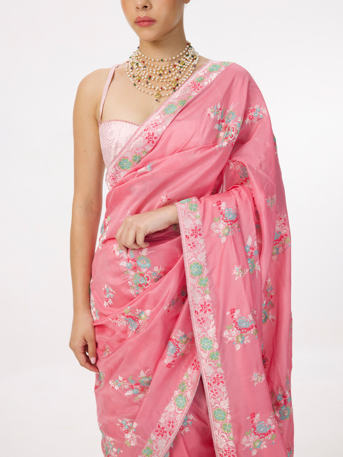 Handwoven Pink Silk Kadhwa Banarasi Saree