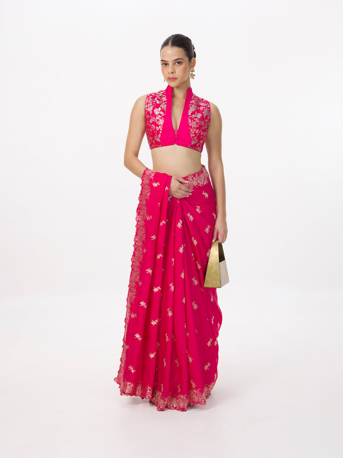 Handwoven Neon Pink Silk Cutwork Banarasi Saree