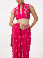 Handwoven Neon Pink Silk Cutwork Banarasi Saree