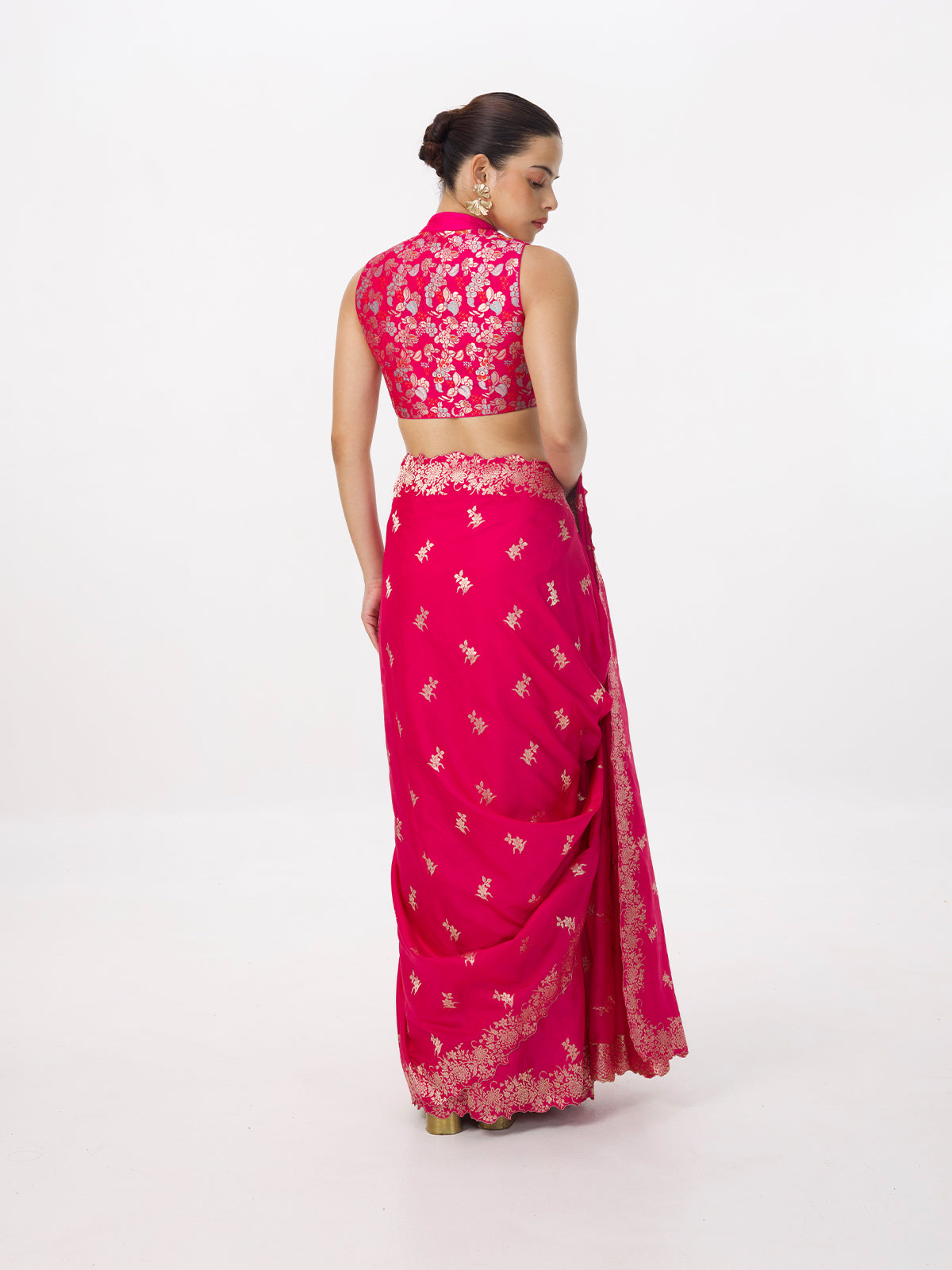 Handwoven Neon Pink Silk Cutwork Banarasi Saree
