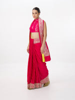 Handwoven Deep Pink Satin Tanchoi Banarasi Saree