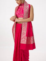Handwoven Deep Pink Satin Tanchoi Banarasi Saree