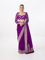 Handwoven Deep Purple Satin Tanchoi Banarasi Saree