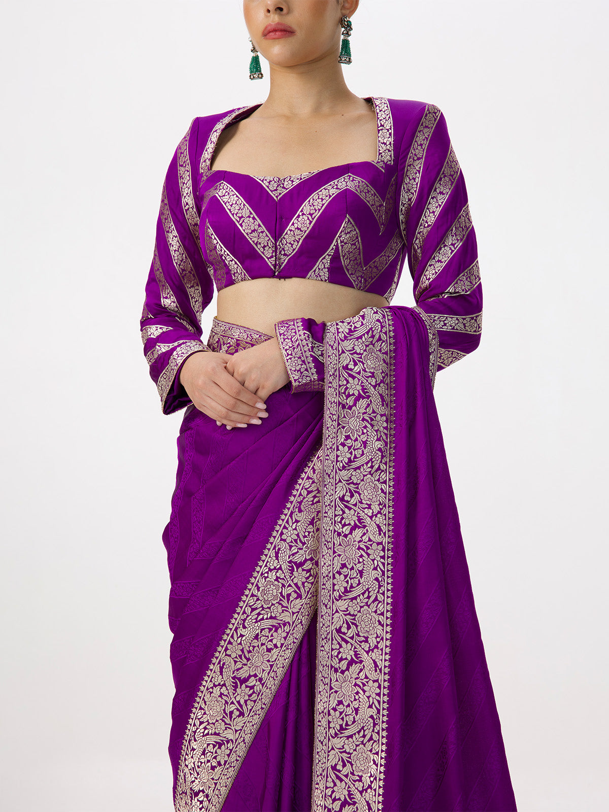 Handwoven Deep Purple Satin Tanchoi Banarasi Saree