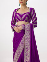 Handwoven Deep Purple Satin Tanchoi Banarasi Saree