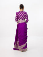 Handwoven Deep Purple Satin Tanchoi Banarasi Saree