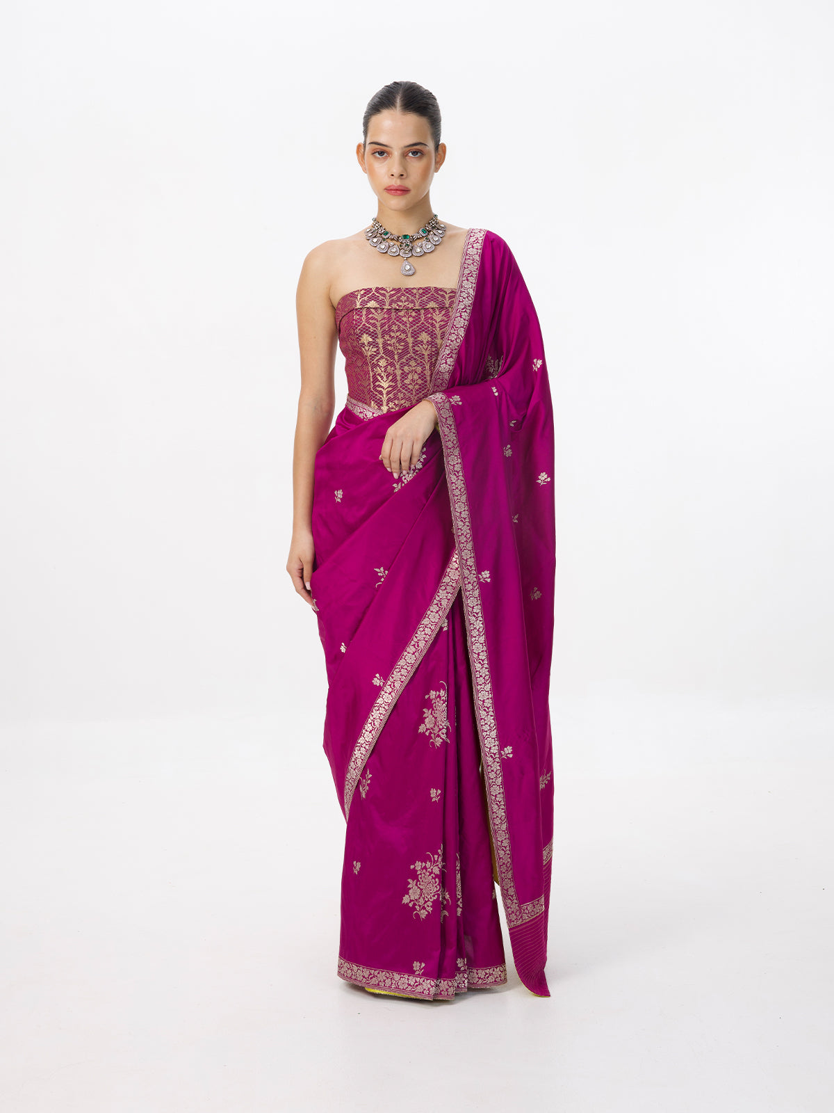 Handwoven Magenta Silk Cutwork Banarasi Saree