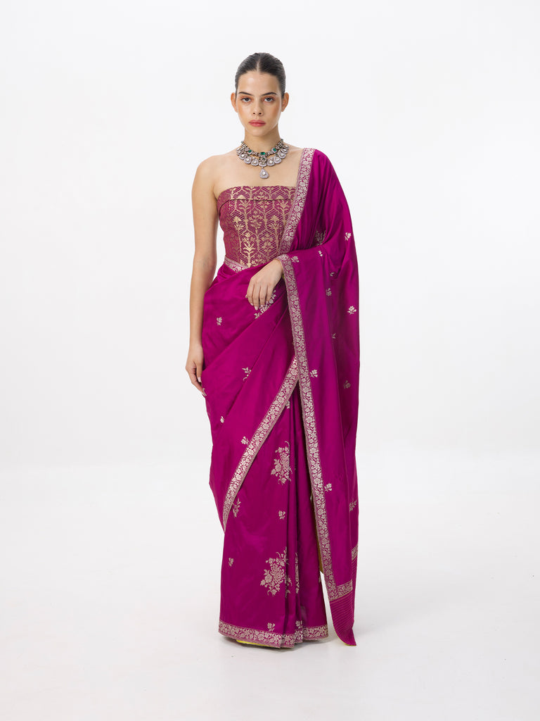 Handwoven Magenta Silk Cutwork Banarasi Saree