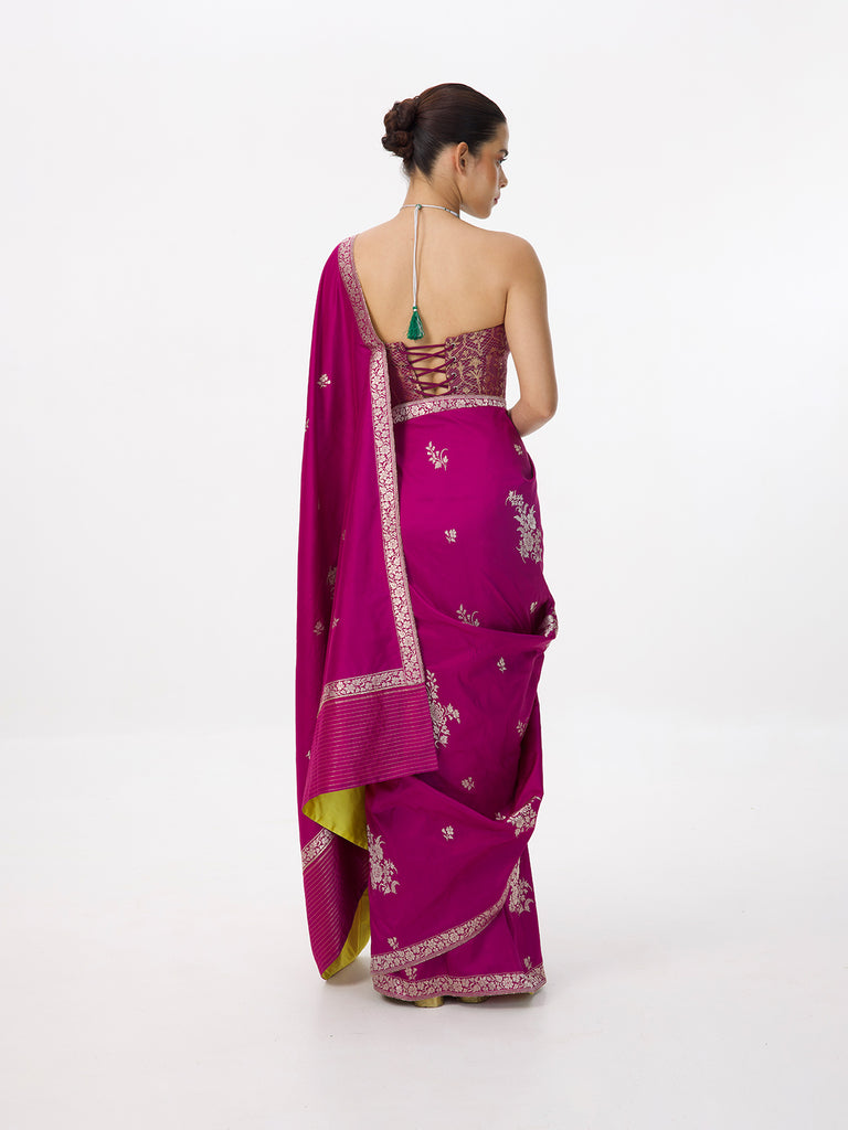 Handwoven Magenta Silk Cutwork Banarasi Saree