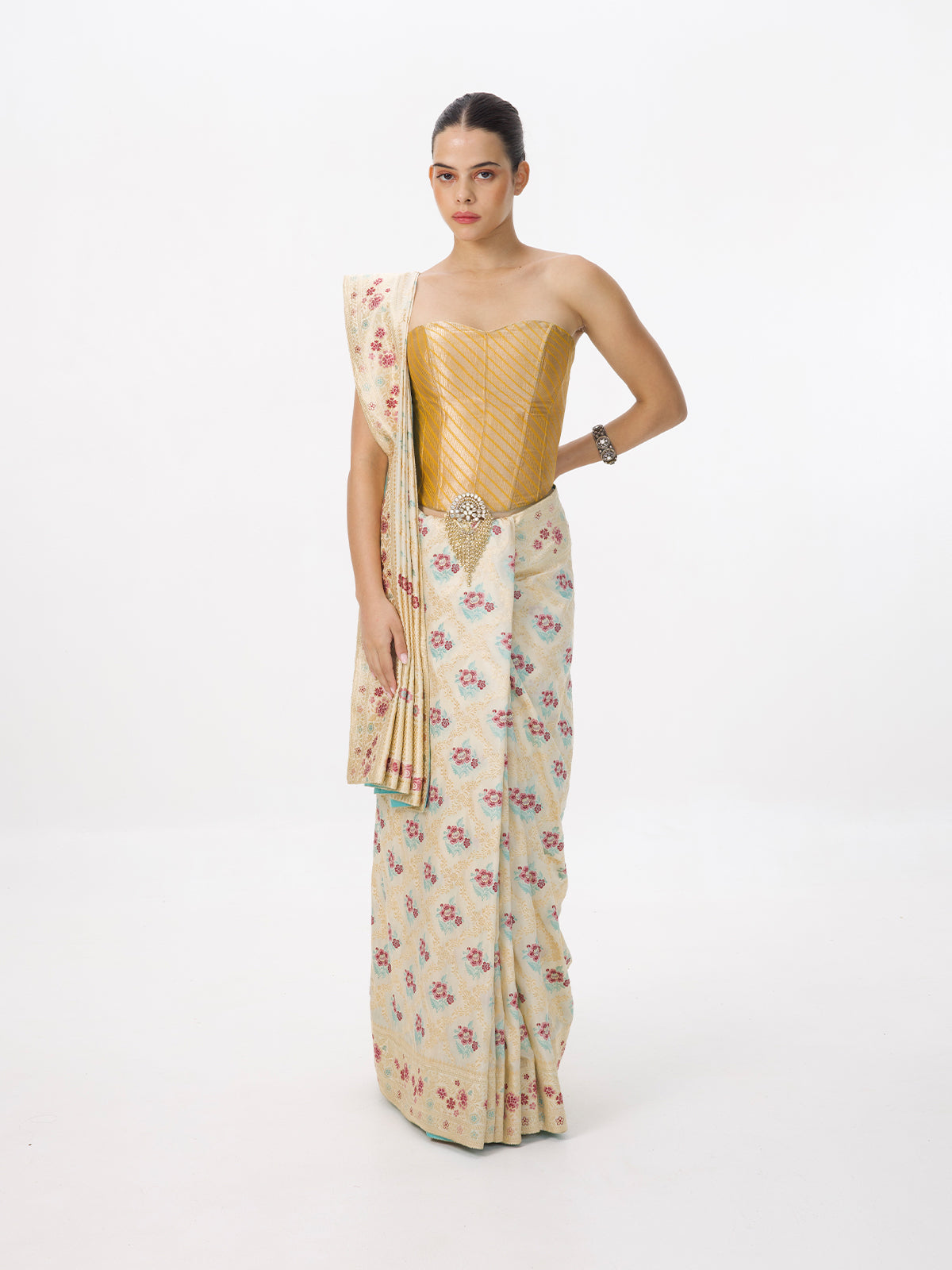 Handwoven Warm Beige Silk Kadhwa Banarasi Saree