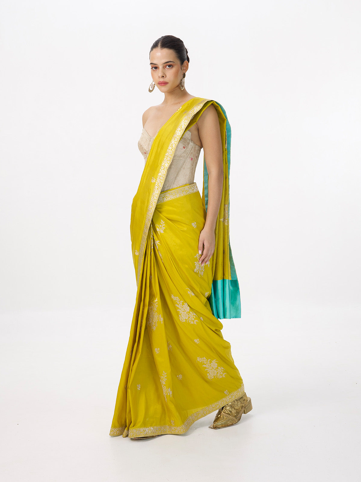Handwoven Mustard Silk Cutwork Banarasi Saree