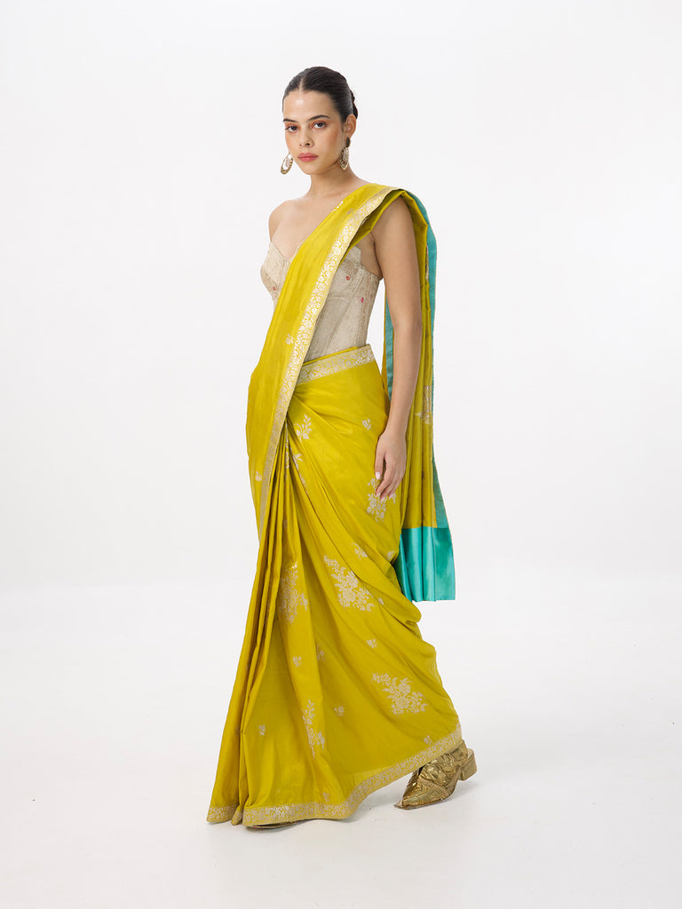 Handwoven Mustard Silk Cutwork Banarasi Saree