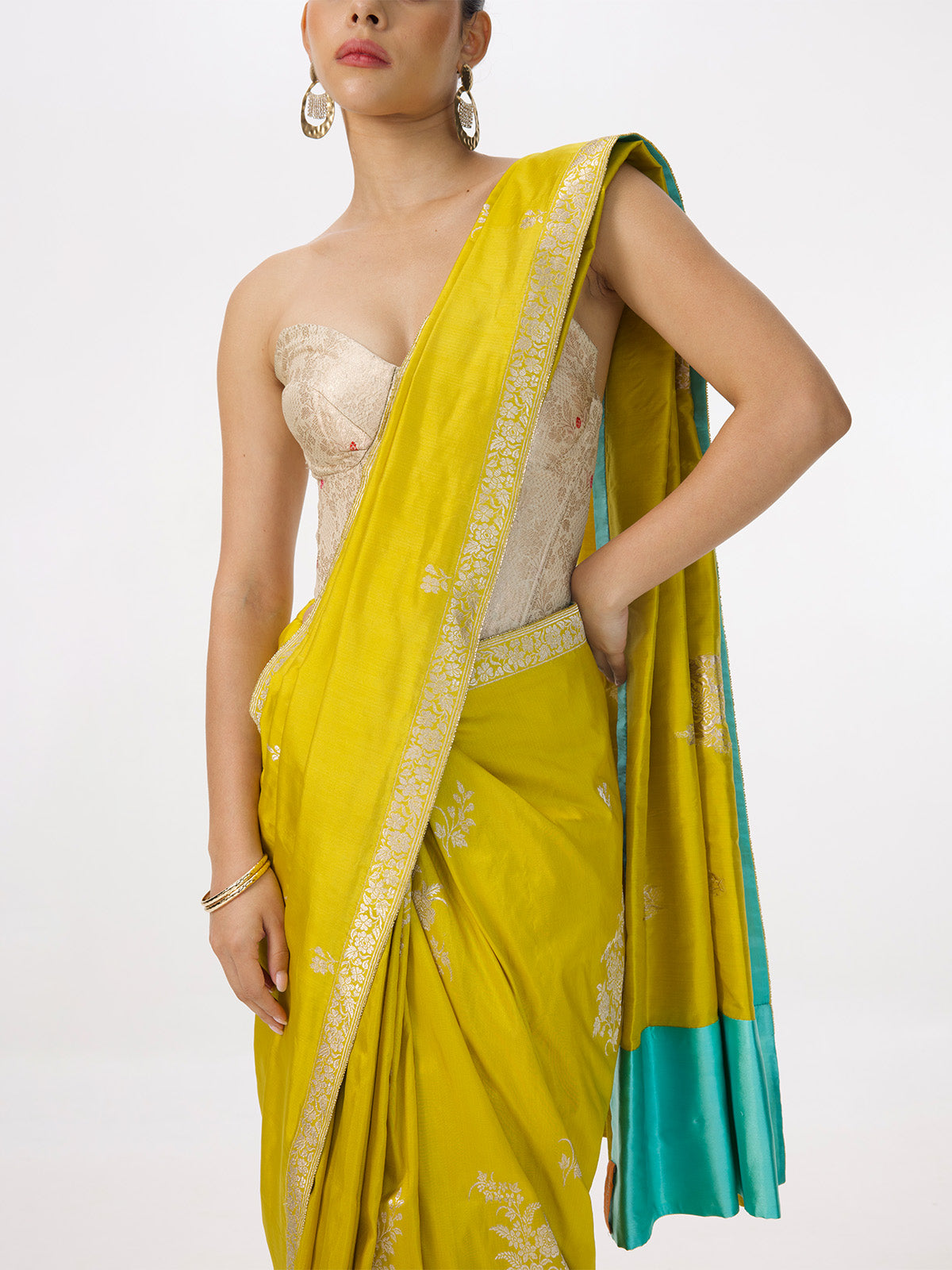 Handwoven Mustard Silk Cutwork Banarasi Saree