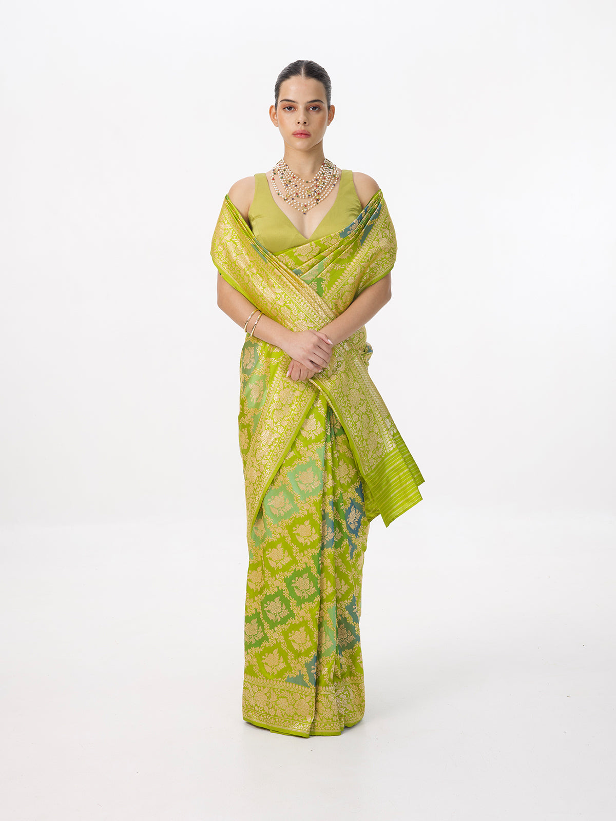 Handwoven Green Ombré Silk Rangkaat Banarasi Saree