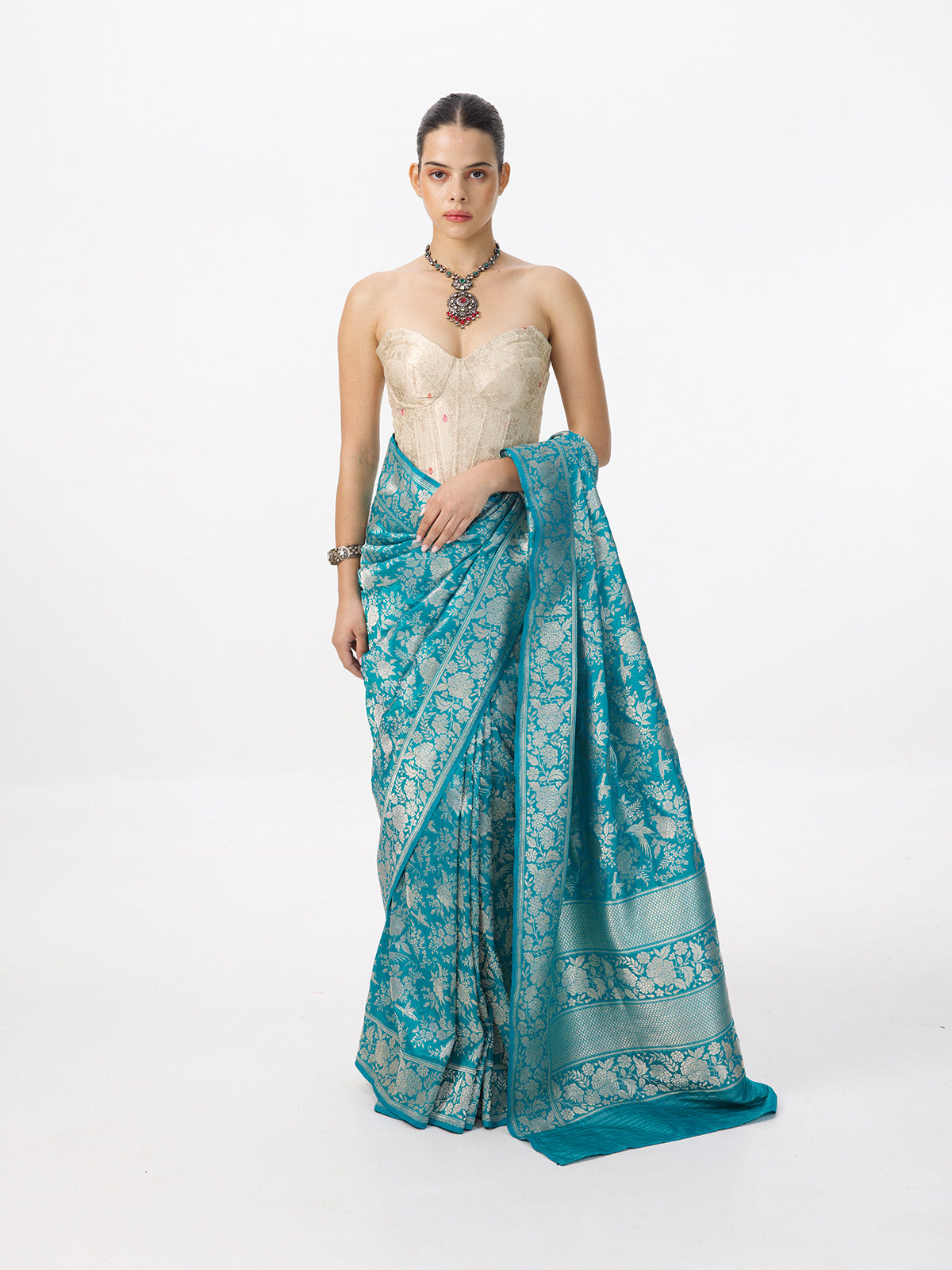 Handwoven Aqua Blue Banarasi Emboss Saree