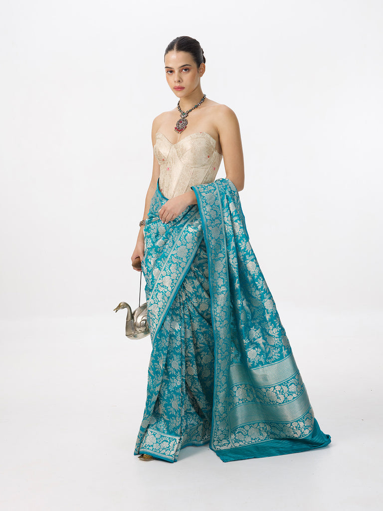 Handwoven Aqua Blue Banarasi Emboss Saree
