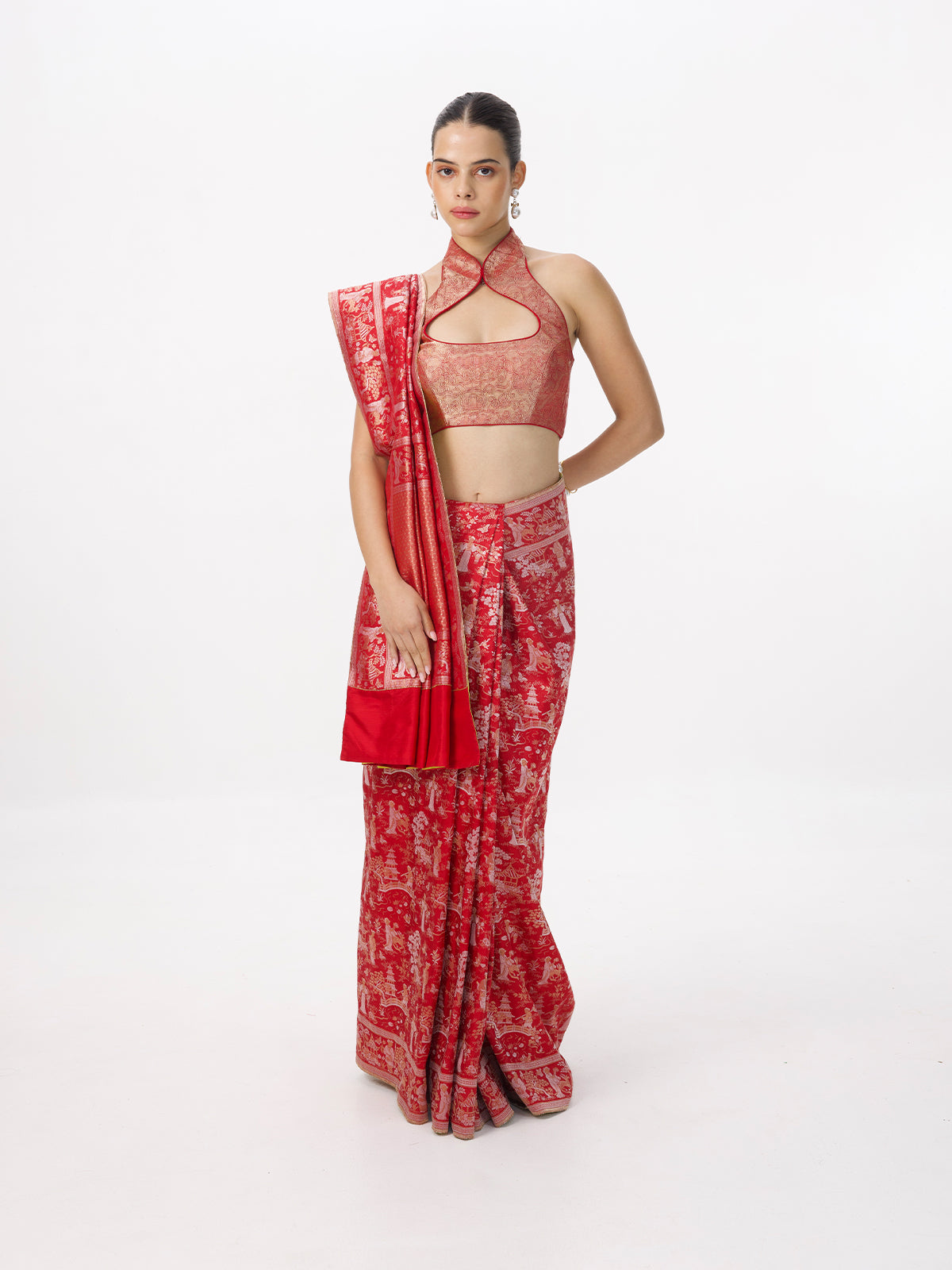 Handwoven Crimson Red Silk Banarasi Emboss Saree