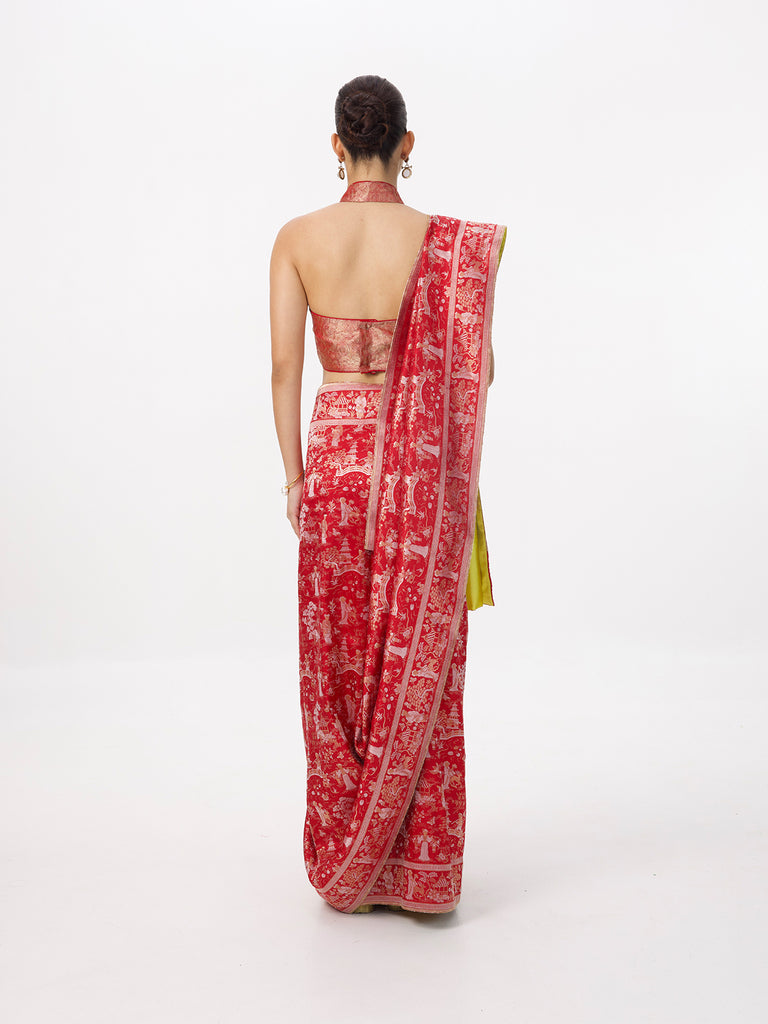 Handwoven Crimson Red Silk Banarasi Emboss Saree