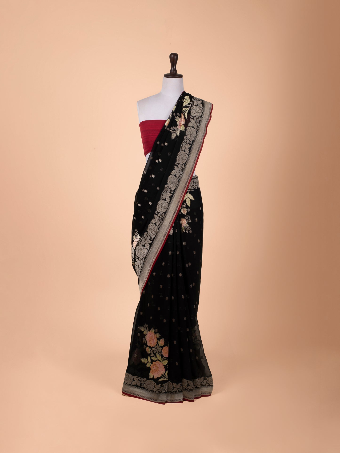 Handwoven Black Georgette Saree